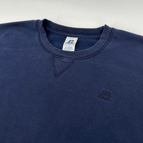 Vintage 90s y2k Men's Navy Blue Russell Athletic Blank Crewneck Sweatshirt 2XL - Picture 2 of 5